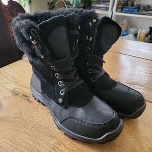 Pajar Womens Waterproof Winter Boots Sheep Skin Trim Black Laces Canada Sz 9-9.5
